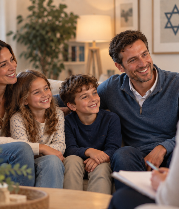 A family meeting with a Shalom Tikvah therapist